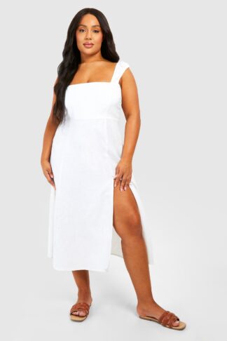 Womens Plus Woven Lace Up Back Flippy Mini Dress - White - 28, White