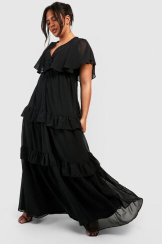 Womens Plus Angel Sleeve Maxi Dress - Black - 16, Black