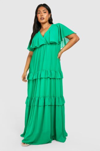 Womens Plus Angel Sleeve Maxi Dress - Green - 16, Green