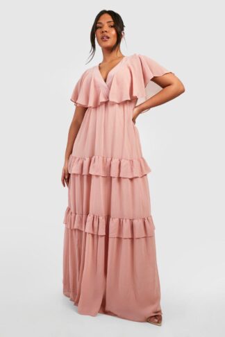 Womens Plus Angel Sleeve Maxi Dress - Pink - 18, Pink