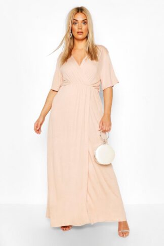Womens Plus Angel Sleeve Wrap Maxi Dress - Pink - 16, Pink