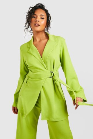 Womens Plus D Ring Belted Blazer - Green - 20, Green