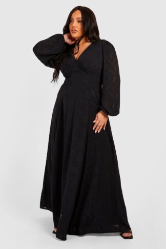 Womens Plus Floral Jaquard Maxi Dress - Black - 16, Black