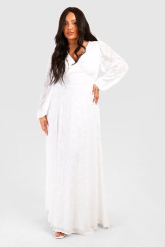 Womens Plus Floral Jaquard Maxi Dress - White - 16, White