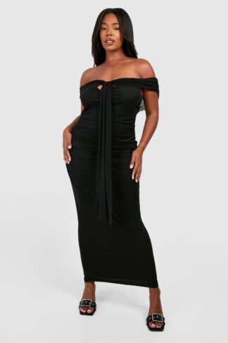 Womens Plus Key Hole Off Shoulder Maxi Dress - Black - 28, Black