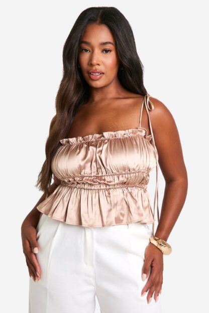 Womens Plus Satin Tiered Cami Top - Beige - 16, Beige