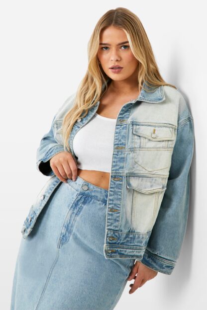 Womens Plus Washed Oversized Denim Jacket - Blue - 16, Blue