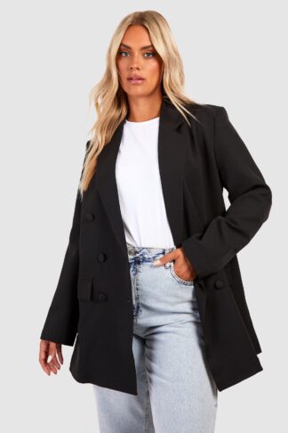 Womens Plus Woven Oversized Longline Blazer - Black - 16, Black