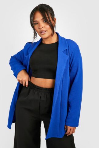 Womens Plus Basic Jersey Single Button Blazer - Blue - 28, Blue