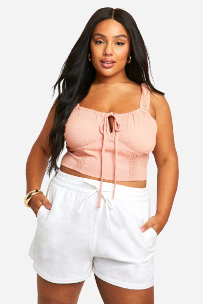 Womens Plus Cotton Milkmaid Crop Top - Pink - 16, Pink