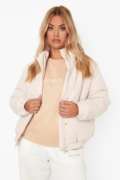 Womens Plus Funnel Neck Puffer Jacket - Beige - 16, Beige