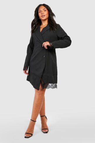 Womens Plus Lace Insert Blazer Dress - Black - 16, Black