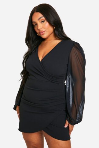Womens Plus Mesh Wrap Dress - Black - 16, Black