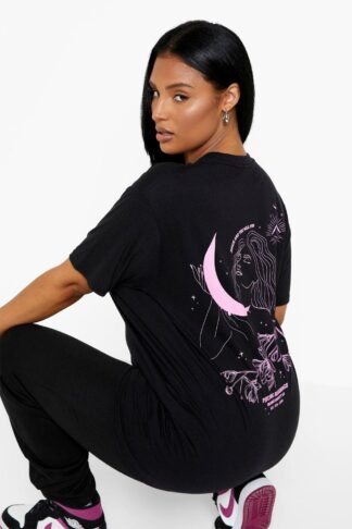 Womens Plus Moon And Stars Back Print T-Shirt - Black - 22, Black