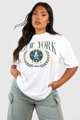 Womens Plus New York Printed T-Shirt - White - 16, White