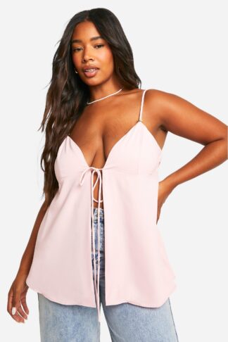 Womens Plus Rose Detail Tie Front Cami Top - Pink - 16, Pink