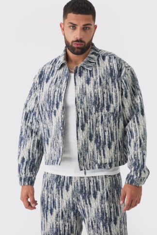 Men's Plus Oversized Fit Fabric Interest Denim Jacket - Blue - Xxxl, Blue