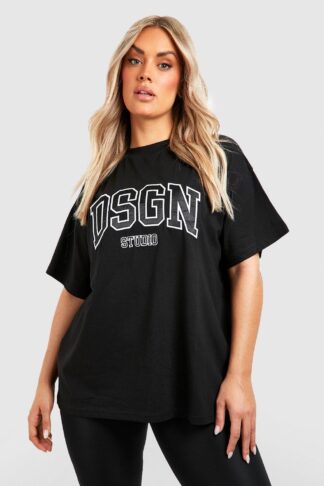 Womens Plus Applique Dsgn Studio Oversized T-Shirt - Black - 24, Black