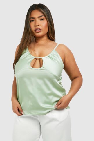 Womens Plus Cut Out Detail Ruched Cami Top - Green - 16, Green