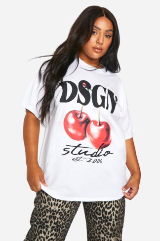 Womens Plus Dsgn Cherry Oversized T-Shirt - White - 16, White