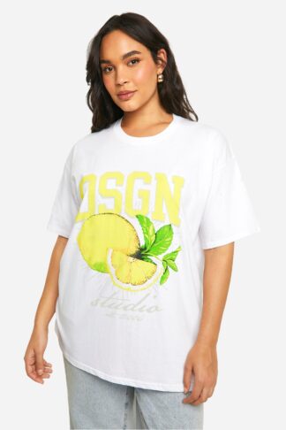 Womens Plus Dsgn Lemon Oversized T-Shirt - White - 16, White