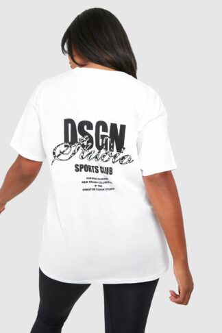 Womens Plus Dsgn Studio Leopard Script T-Shirt - White - 16/18, White