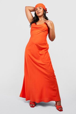 Womens Plus Headscarf & Maxi Dress - Orange - 20, Orange