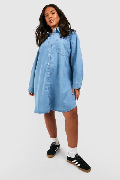 Womens Plus Oversized Denim Shirt Dress - White - 22, White