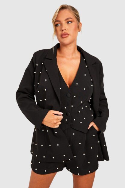 Womens Plus Pearl Detail Blazer - Black - 16, Black