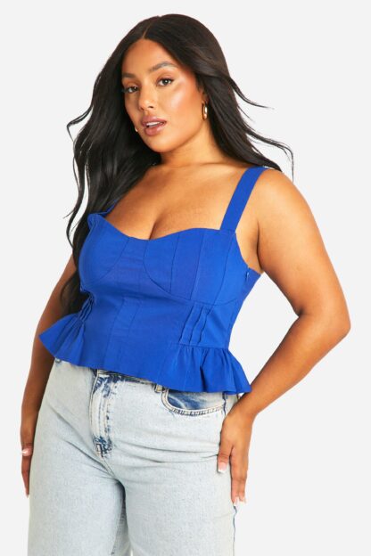 Womens Plus Peplum Hem Corset Top - Blue - 16, Blue