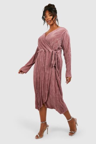 Womens Plus Plisse Wrap Dress - Pink - 18, Pink
