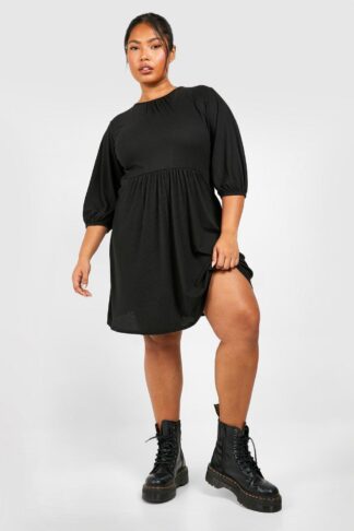 Womens Plus Soft Rib Short Sleeve Skater Dress - Black - 28, Black