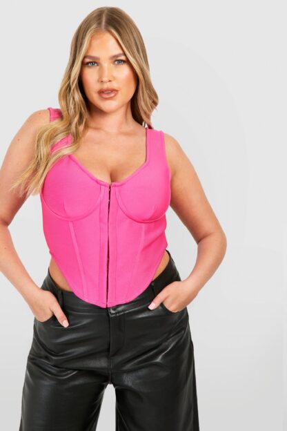 Womens Plus Bandage Hook And Eye Corset Top - Pink - 16, Pink