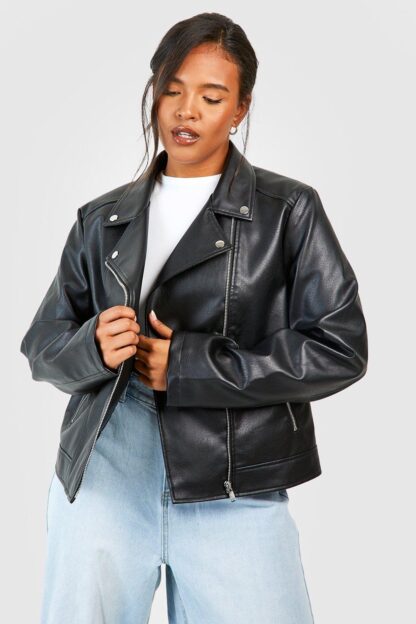 Womens Plus Faux Leather Biker Jacket - Black - 18, Black