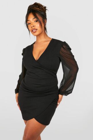 Womens Plus Mesh Wrap Dress - Black - 28, Black