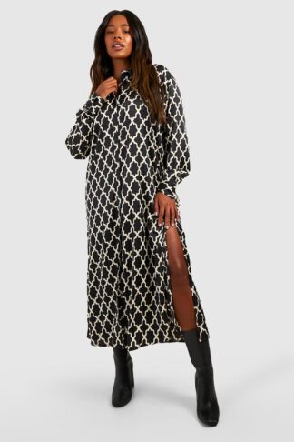 Womens Plus Printed Midaxi Shirt Dress - Black - 16, Black