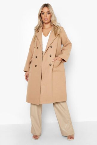 Womens Plus Tailored Self Belted Longline Coat - Beige - 22, Beige