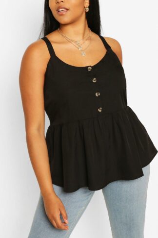 Womens Plus Tort Button Smock Cami Top - Black - 20, Black