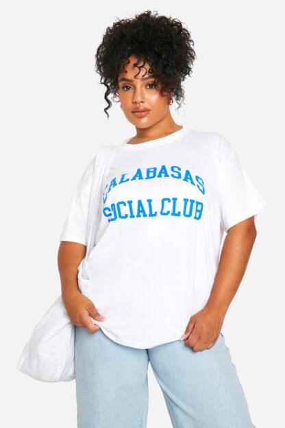 Womens Plus Calabasas Printed Oversized T-Shirt - White - 16, White