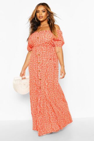 Womens Plus Ditsy Floral Maxi Dress - Orange - 24, Orange