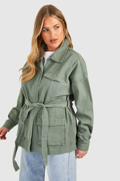 Womens Plus Pocket Detail Denim Jacket - Green - 22, Green