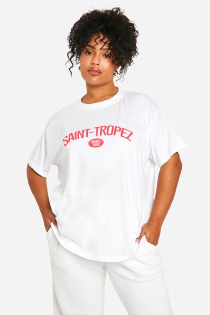 Womens Plus Saint-Tropez Printed Oversized T-Shirt - White - 16, White