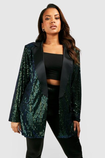 Womens Plus Sequin Blazer - Green - 22, Green