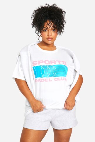 Womens Plus Sports Padel Club Printed Oversized T-Shirt - White - 16, White