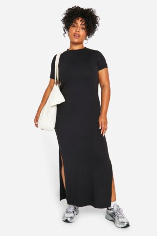 Womens Plus T-Shirt Maxi Dress - Black - 16, Black