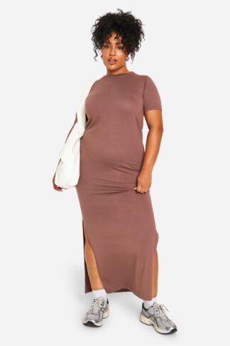 Womens Plus T-Shirt Maxi Dress - Brown - 16, Brown