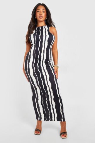 Womens Plus Jersey Mono Stripe Racer Maxi Dress - Black - 18, Black