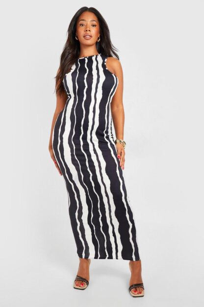 Womens Plus Jersey Mono Stripe Racer Maxi Dress - Black - 18, Black