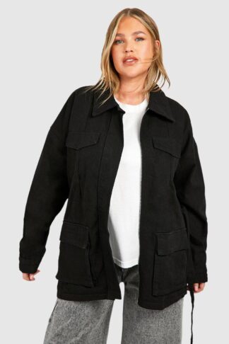 Womens Plus Pocket Detail Denim Jacket - Black - 26, Black