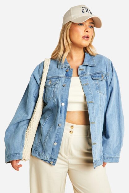 Womens Plus Pocket Oversized Denim Jacket - Blue - 22, Blue